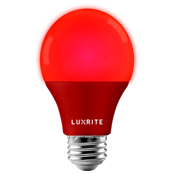 Luxrite A19 LED Red Light Bulb 8W 60W Equivalent E26 Base Porch Christmas Party Holiday Lighting LR21495-1PK - main